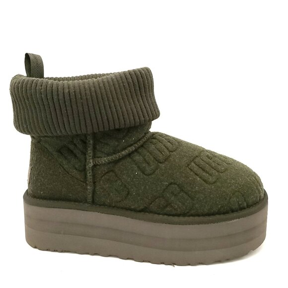 NEW UGG Classic Mini Platform Felted Boots Womens 8 Green Winter Cozy Boho - Picture 1 of 10